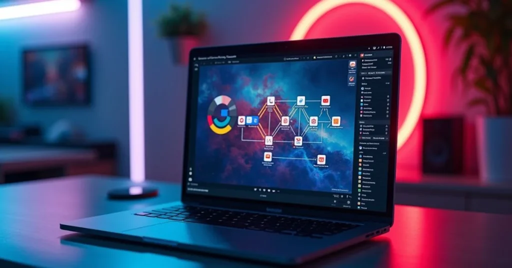 Laptop screen displaying Opal’s visual flow interface to create no-code AI-powered web apps.