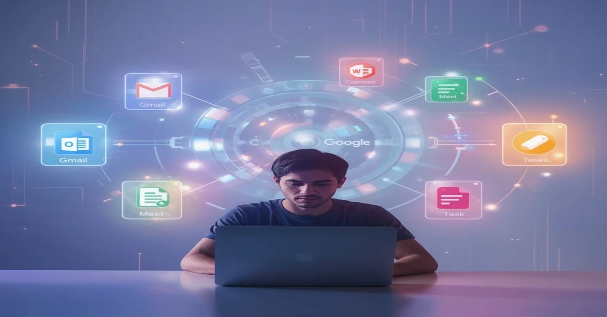 Futuristic dashboard showing colorful GoogleOC tools to boost productivity