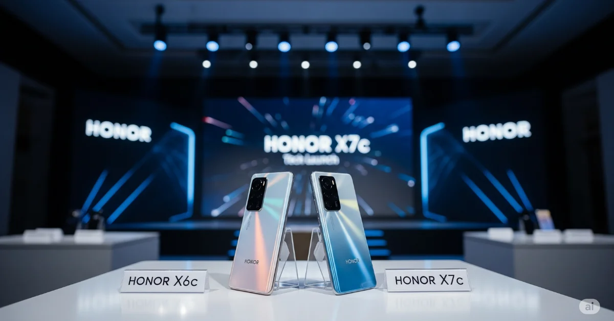 HONOR X6c and X7c phones at product launch.