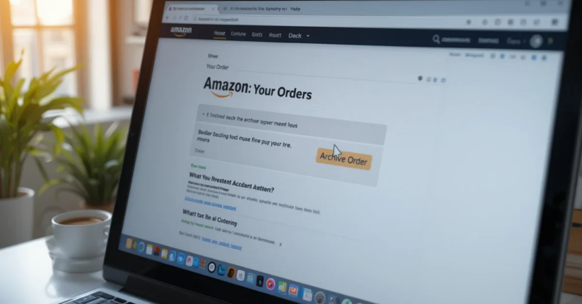User browsing Amazon on desktop with “Archive Order” option highlighted.