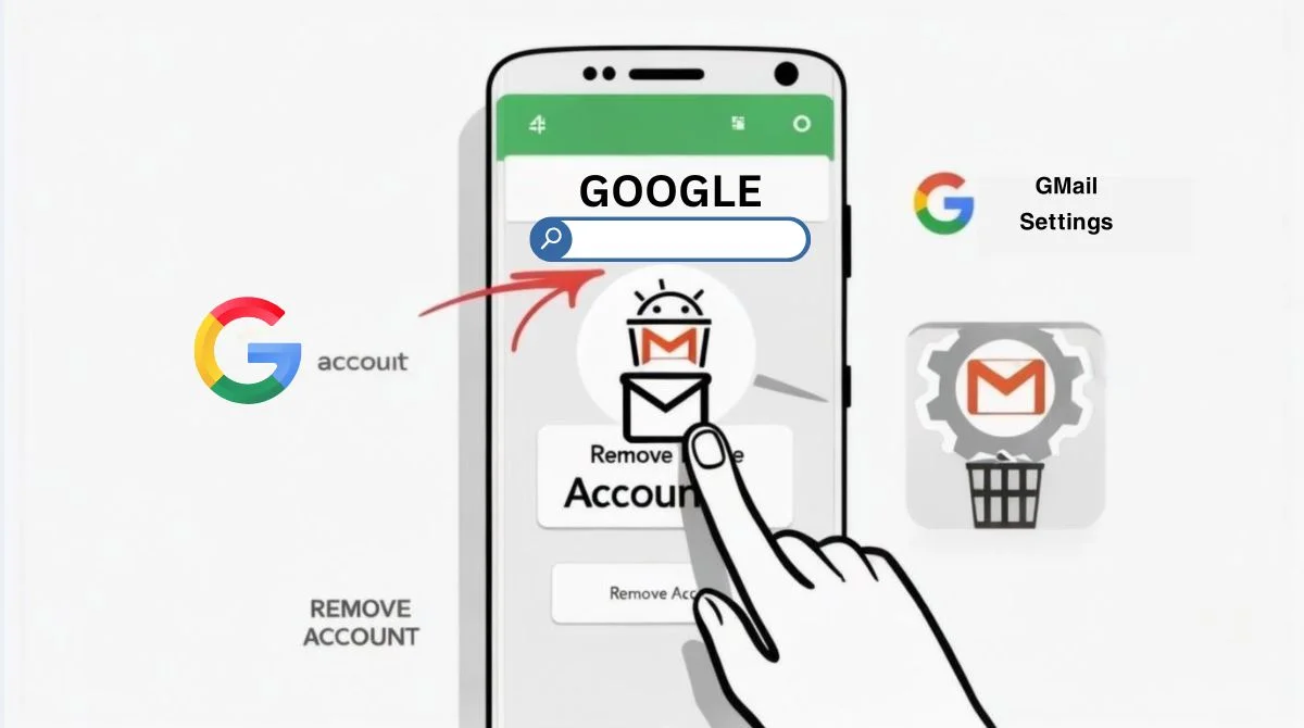An illustration showing removal of a Gmail account from an Android phone.