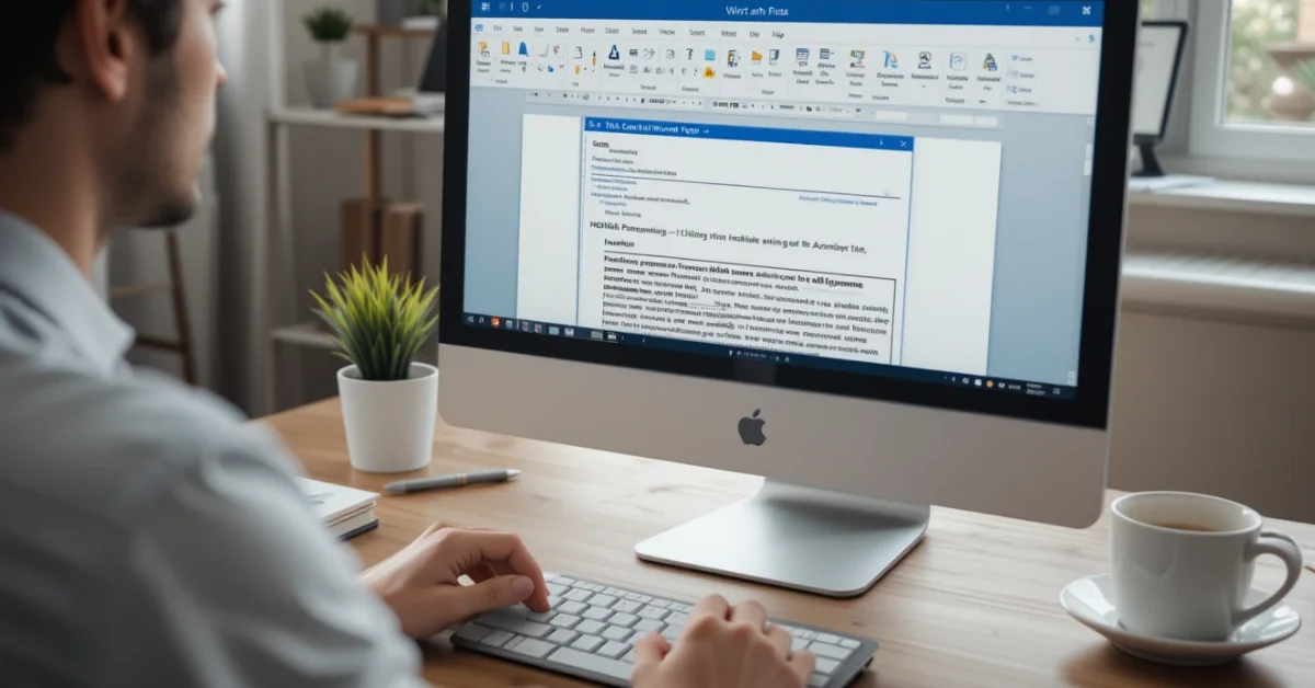 User using the Find and Replace feature in Microsoft Word on a desktop.