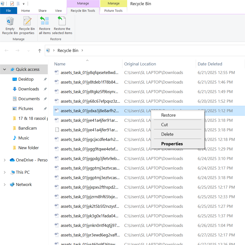 Restore deleted files from Windows Recycle Bin by right-clicking and selecting "Restore" to return them to their original location. 