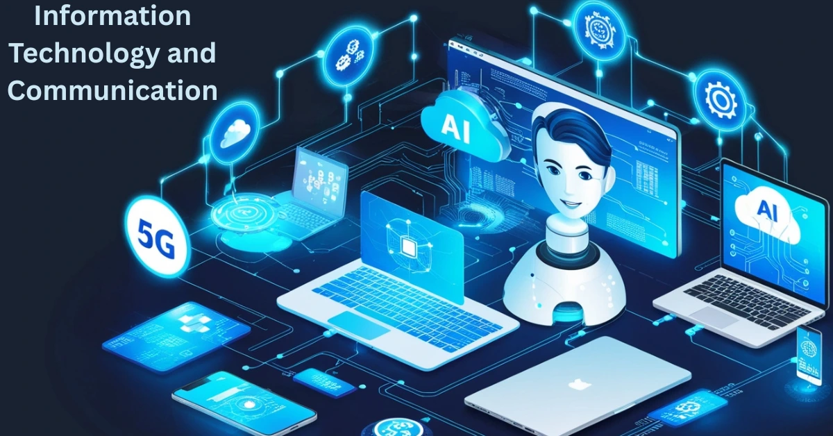 Futuristic digital image showing AI, machine learning, and information technology tools like cloud, 5G, and communication networks.