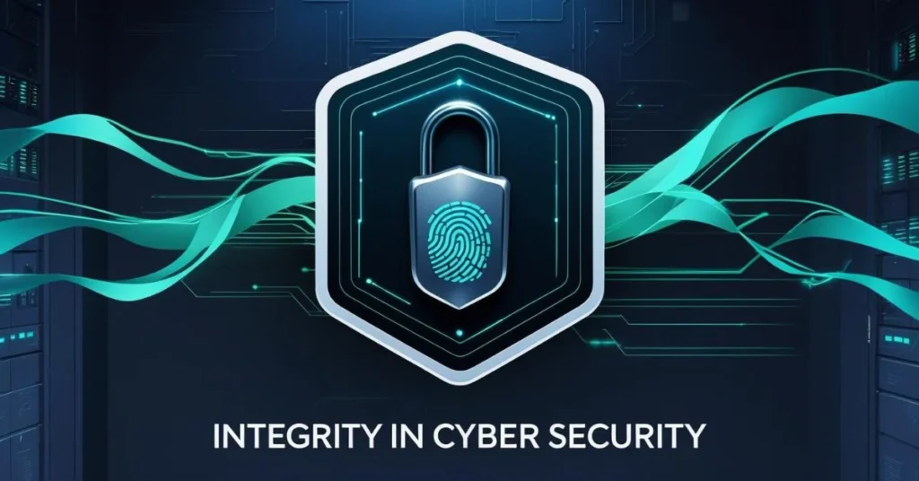 Cybersecurity shield with fingerprint icon.