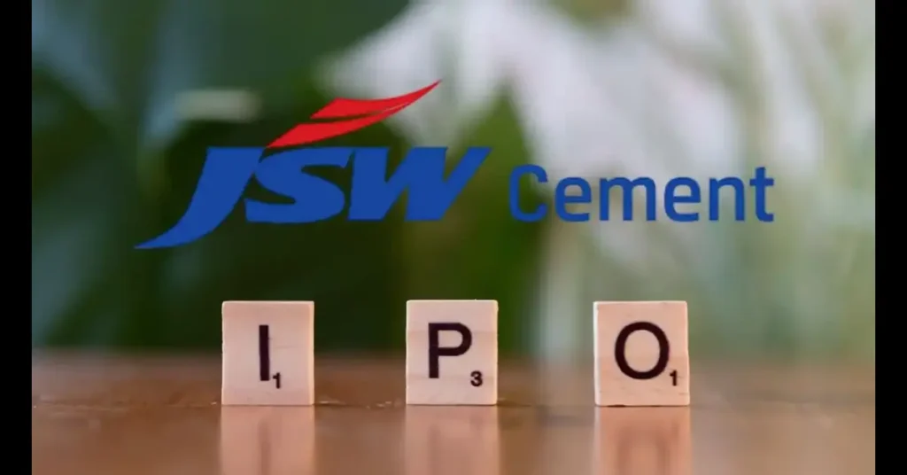 JSW Cement IPO promotional banner showing key dates, issue size of ₹3,600 crore, and listing information for August 2025.