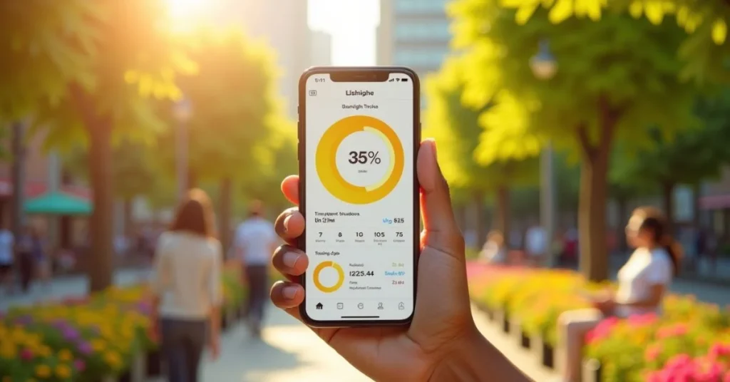 A mobile app screen showing daily sun exposure data and UV index, highlighting Jack Dorsey's new wellness tech innovation.