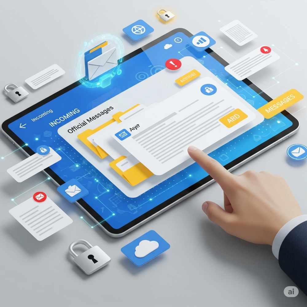 User checking the Posta digital mailbox feature on the Beyonnetwork platform, viewing secure messages and official documents