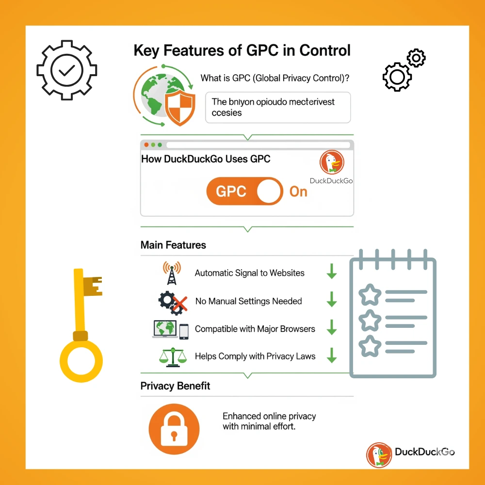 Infographic showing key GPC privacy features in DuckDuckGo
