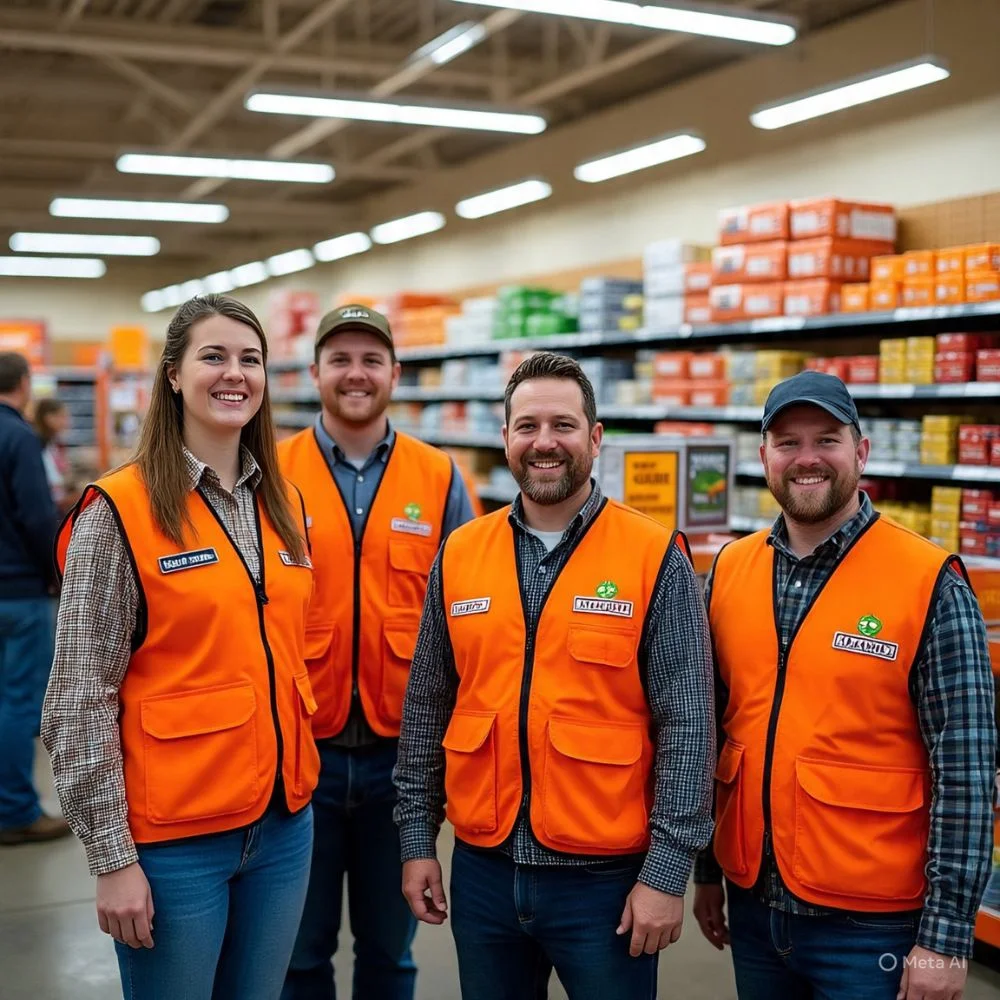 Group photo of friendly sales associates at Tractor Supply store.