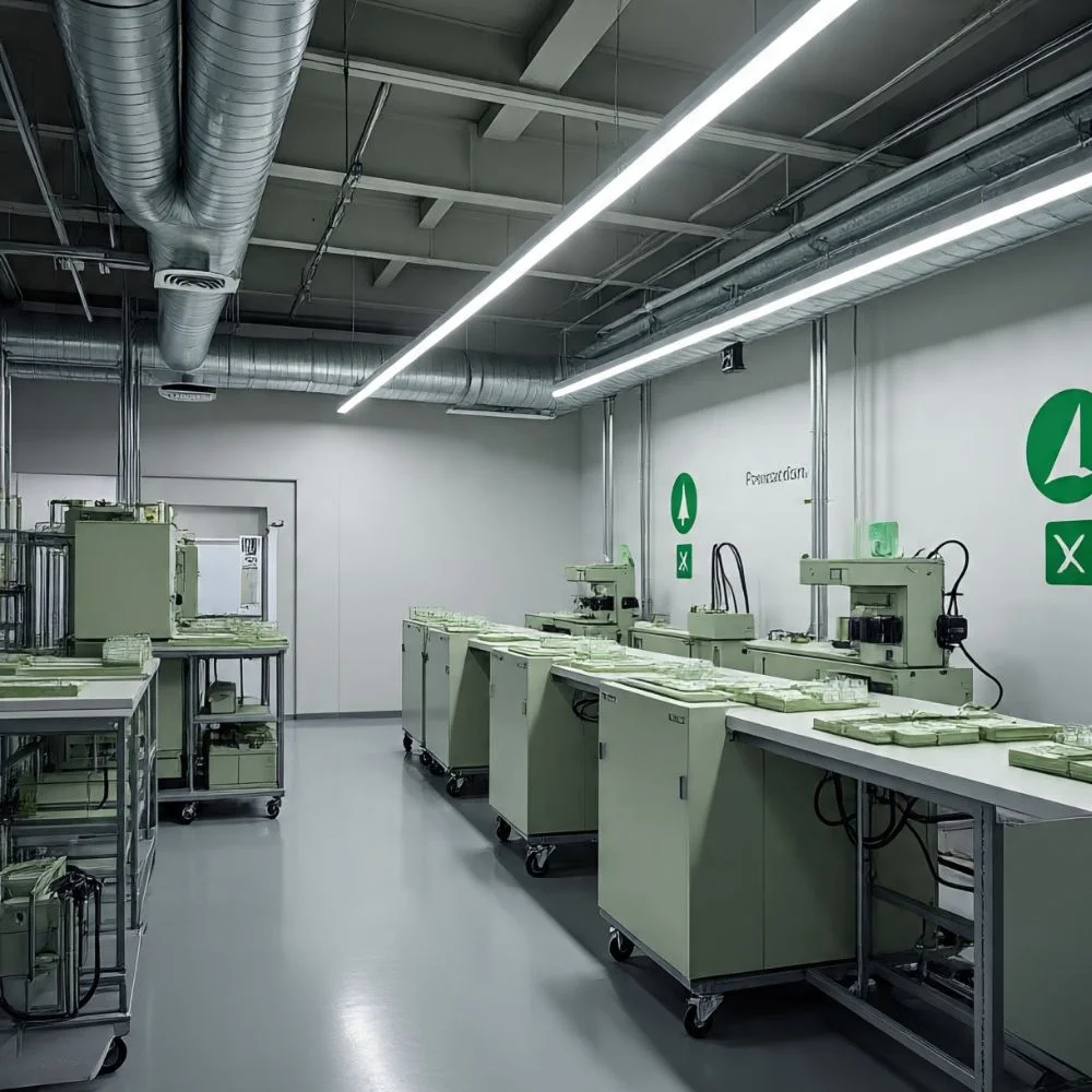 Environmentally friendly etched stock production using sustainable processes