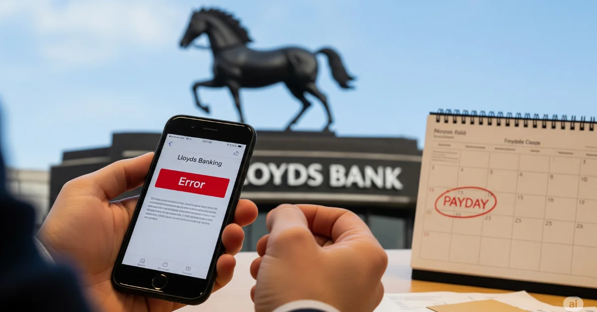Lloyds app error outside bank with logo showing