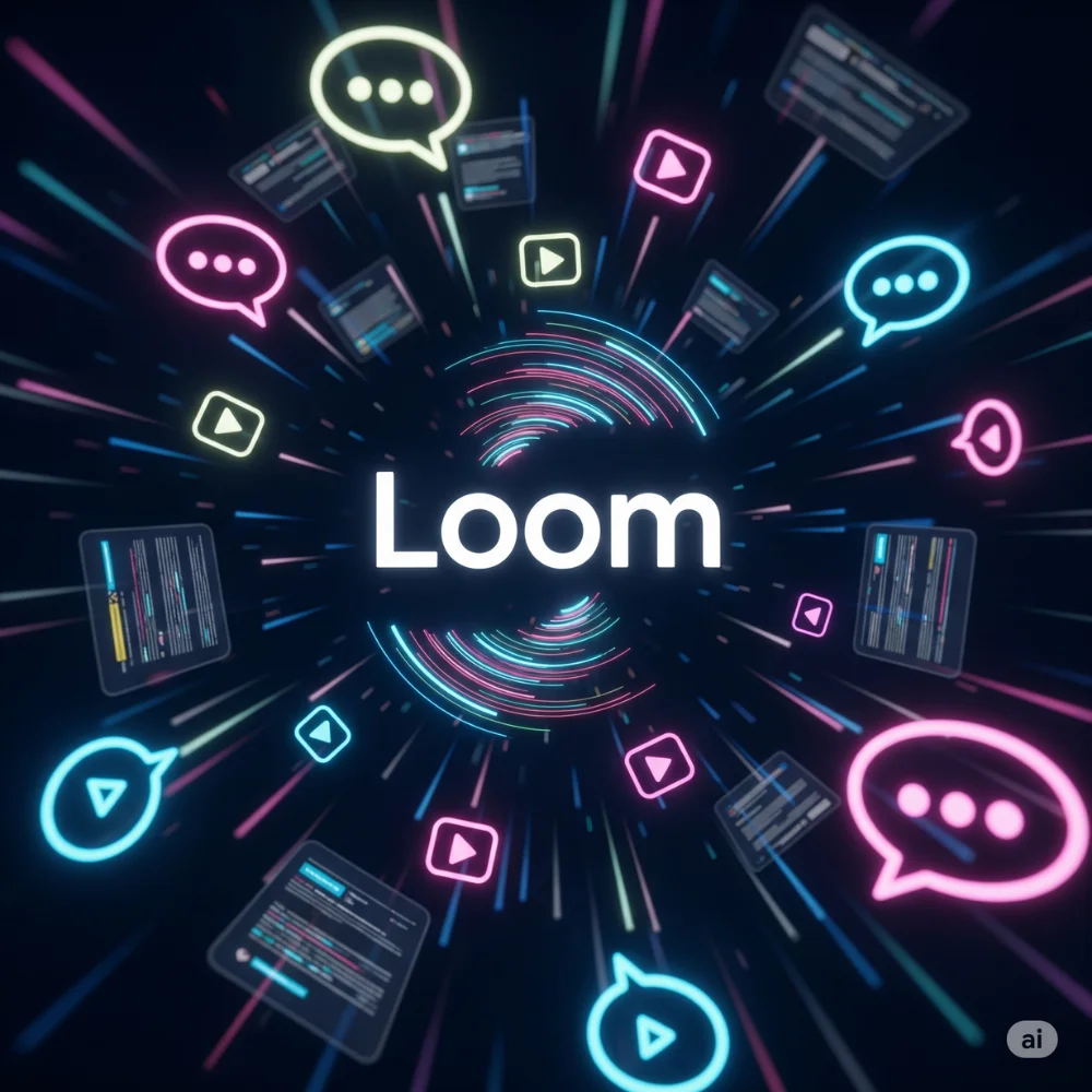 Loom logo with video icons on dark modern scene
