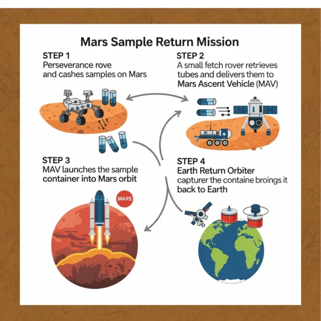 Infographic showing Mars Sample Return Mission steps