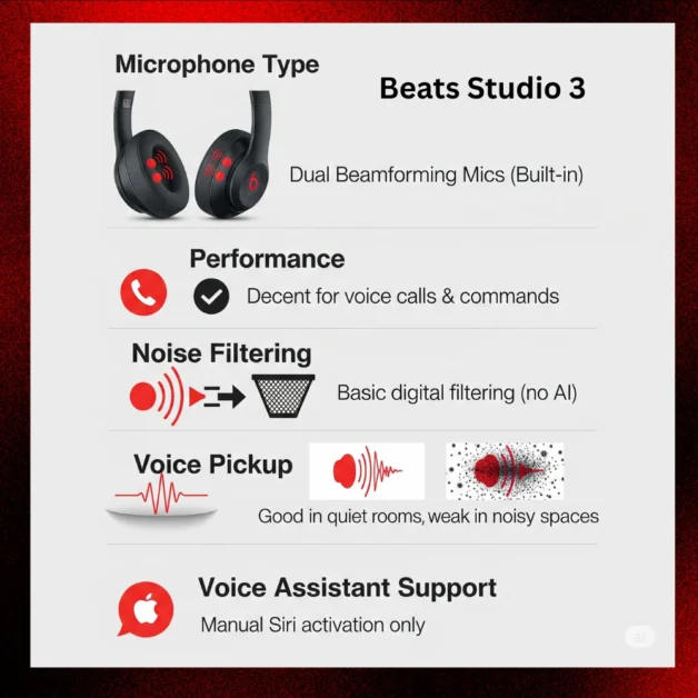 Mic features of Beats Studio 3 with voice and noise icons
