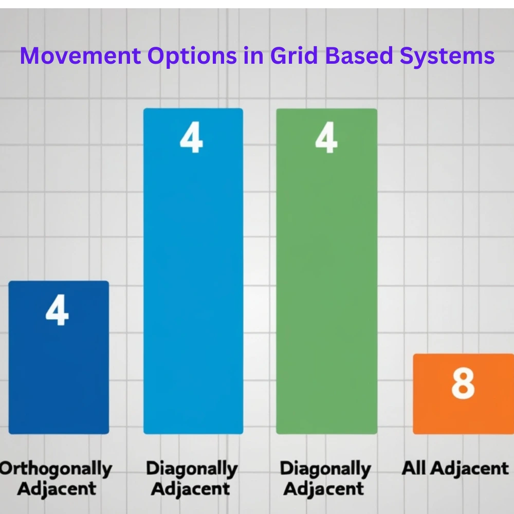 This image is a graph which shows shows movement option in grid based system