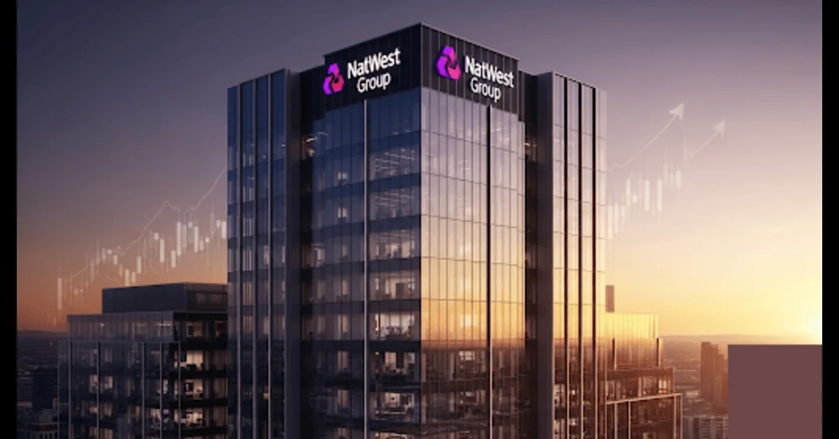 NatWest Group headquarters building at sunset with glass facade and skyline view.