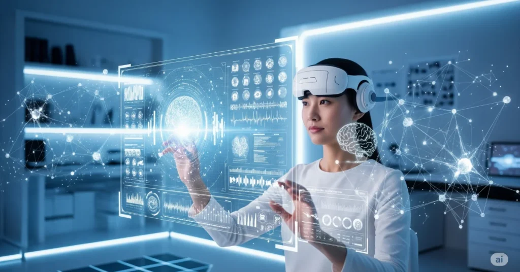 Person using futuristic brain-tech headset