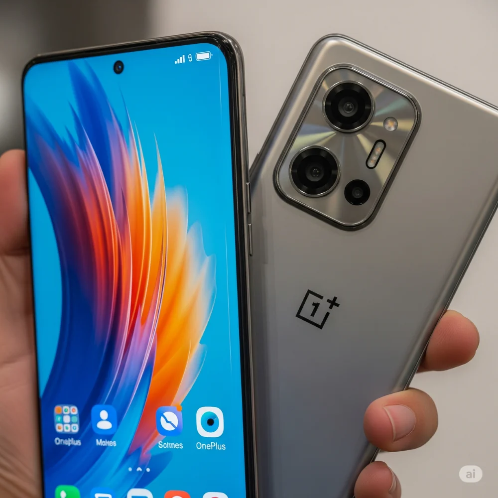 OnePlus Nord 5 front and back in hands view
