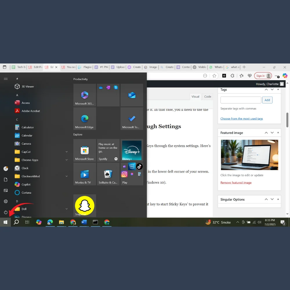 Open the Start menu by clicking the Windows icon in the bottom-left corner.