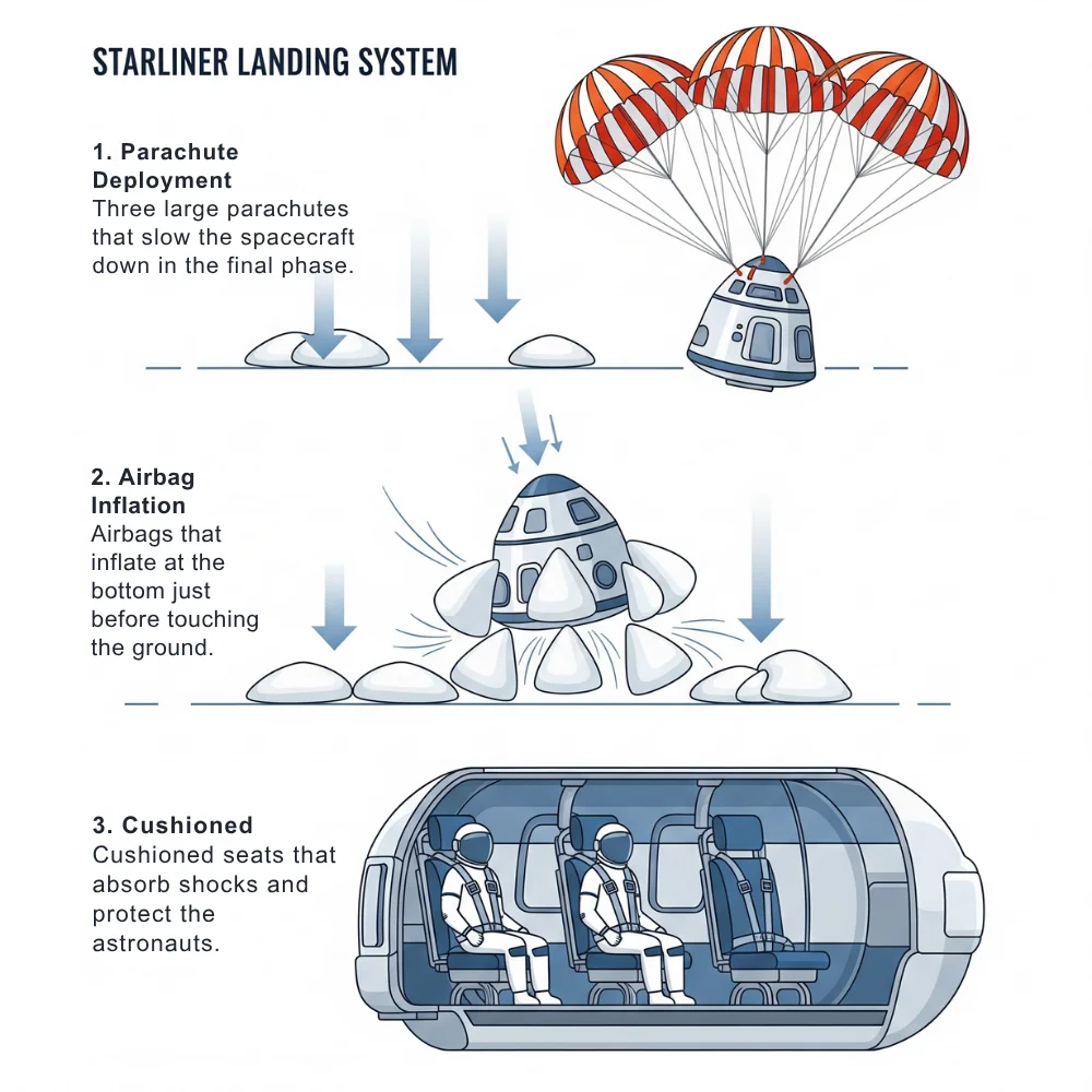 How Starliner parachutes and airbags work