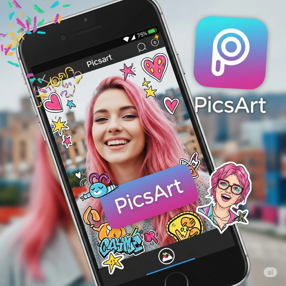 PicsArt app with stickers and fun edits