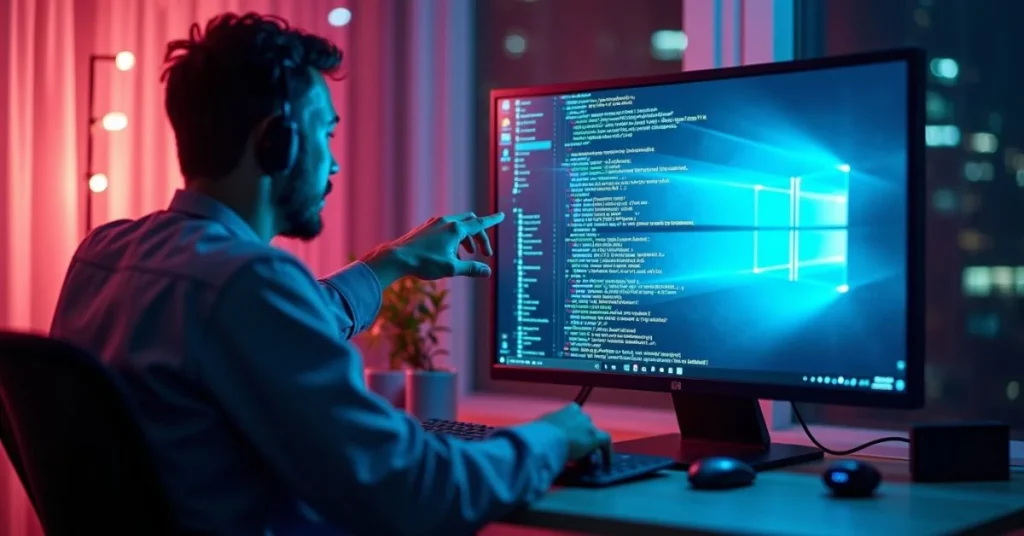 Split image showing AI agent automating Windows tasks vs. developer console with caching tool outputs.