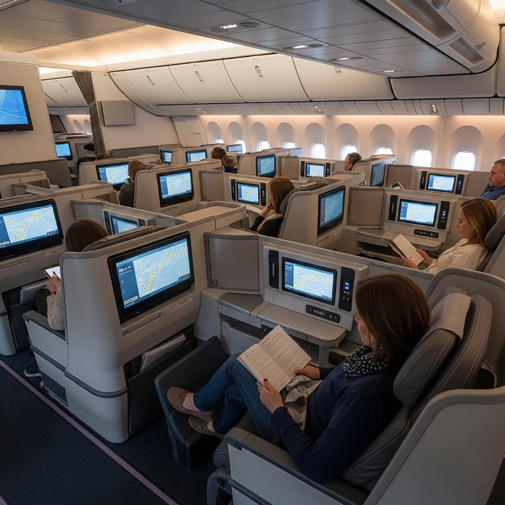 Premium Economy Class with spacious seats and amenities