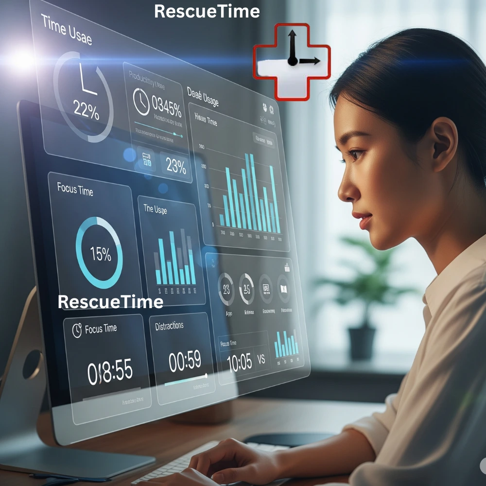Person analyzing time usage with productivity dashboard