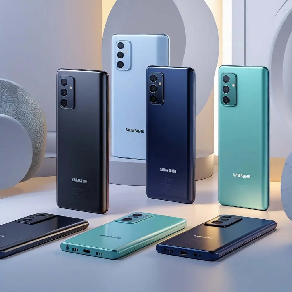 Concept render of Samsung Galaxy S25 FE showcasing slim design, matte back, triple-camera setup, and multiple color options.