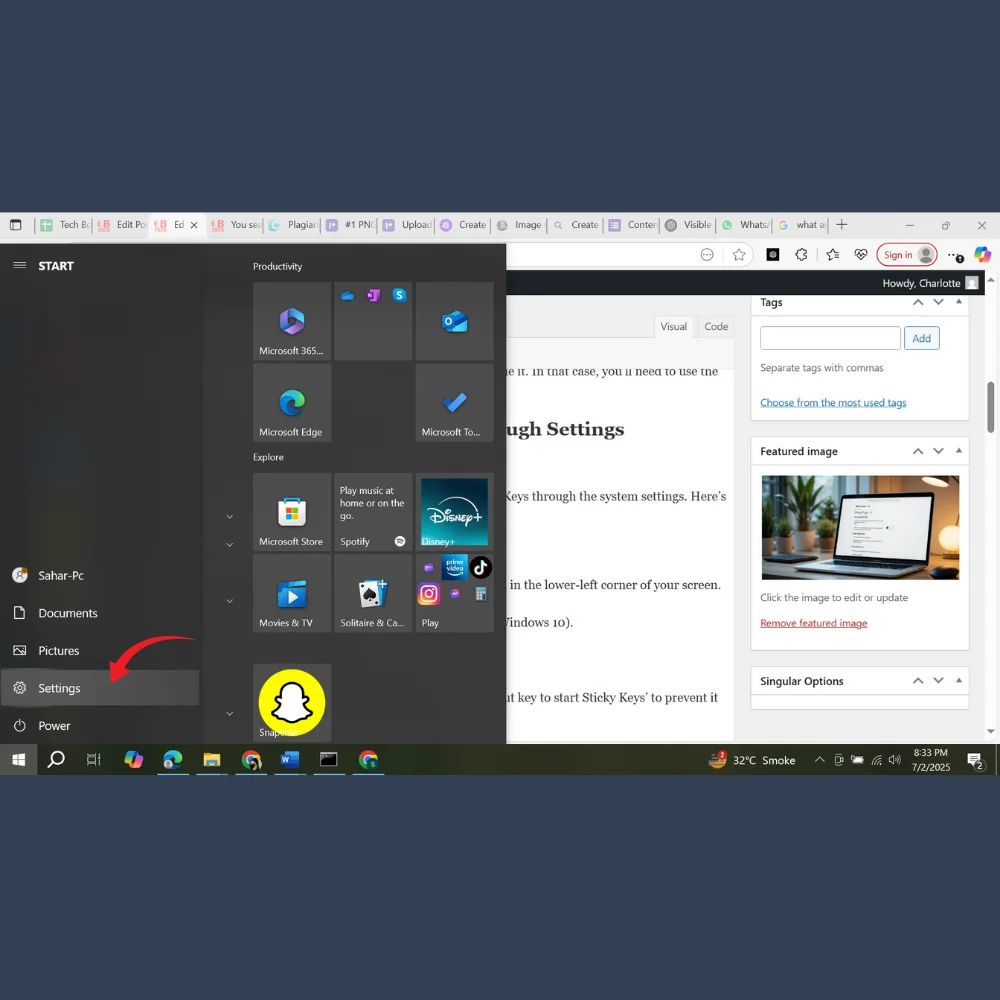 Click on the Settings gear icon in the Start menu.