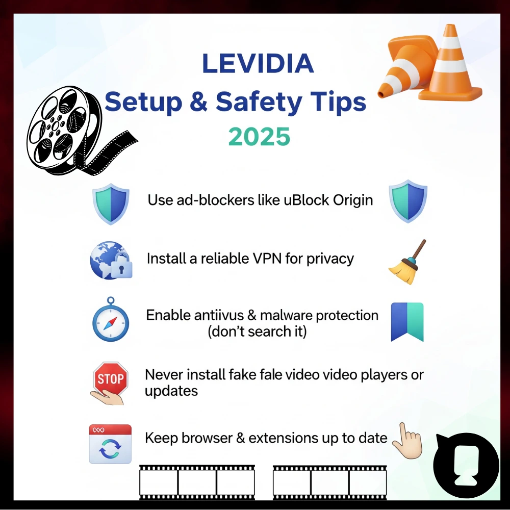 Infographic of Levidia setup and safety tips checklist 2025