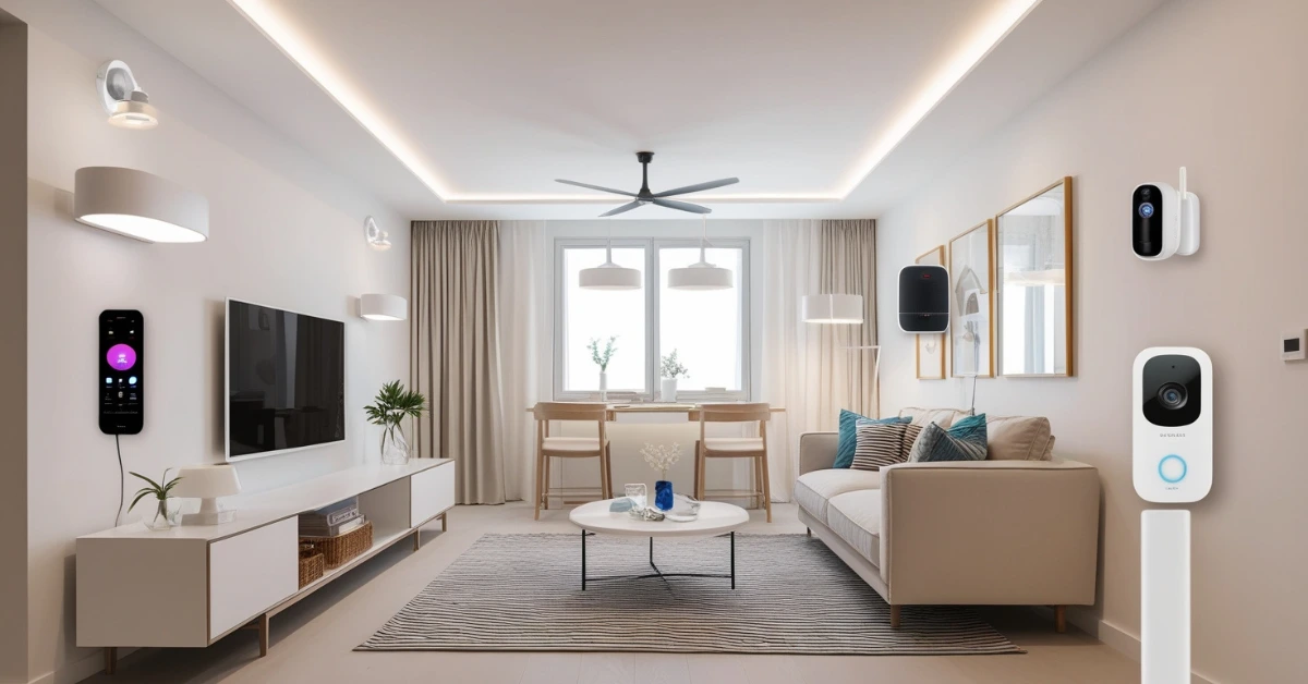 Futuristic smart home setup with modern devices
