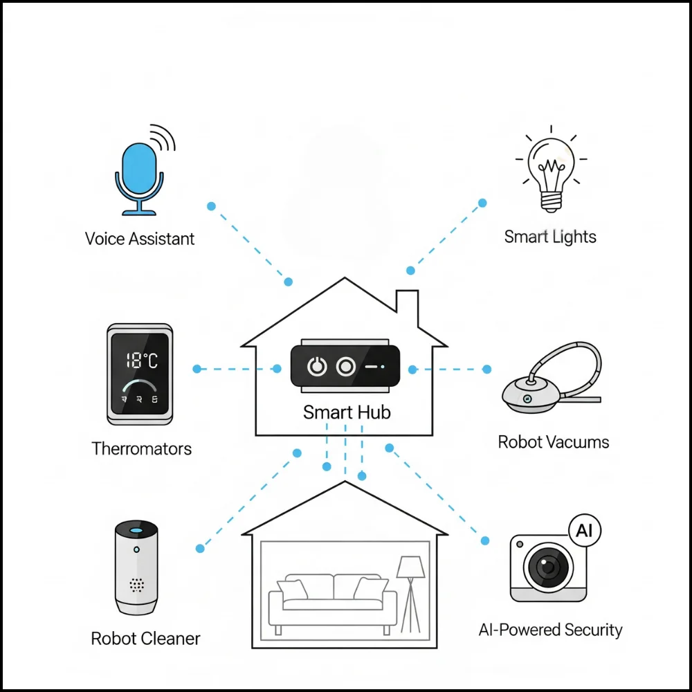 Infographic of AI devices in a smart home