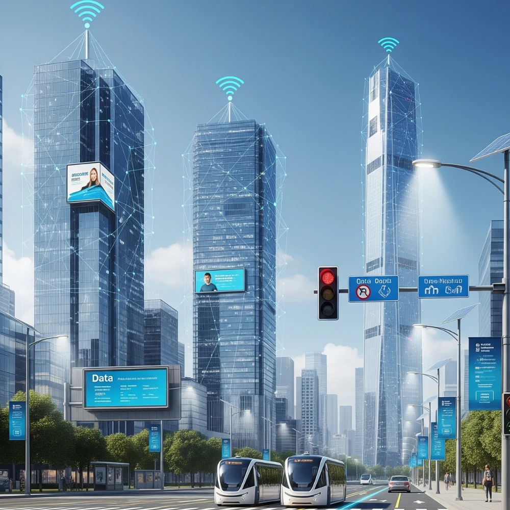 Smart city with tech-driven infrastructure and transport systems