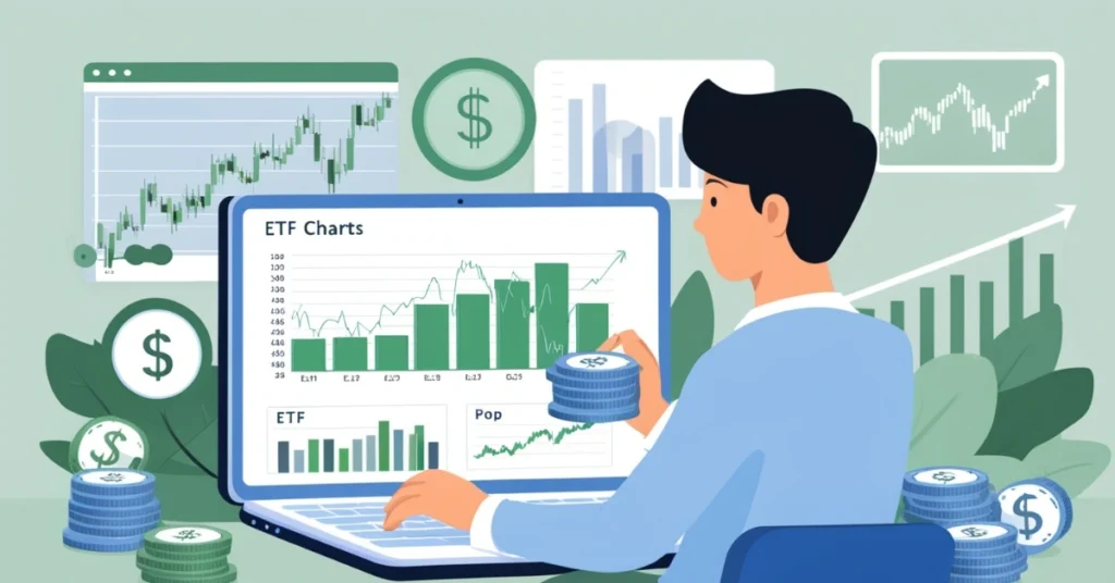 Beginner learning ETF basics with charts and graphs