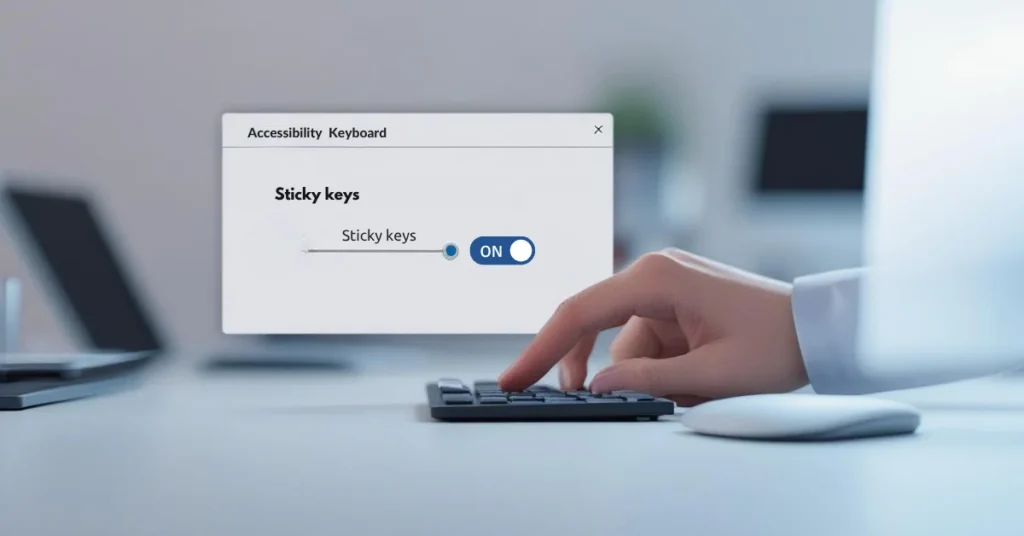User toggling off Sticky Keys in Windows settings on a computer screen