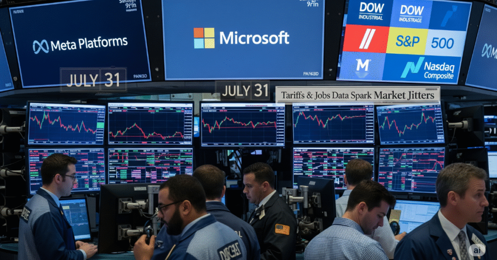 Traders watch stocks dip as July ends with tension