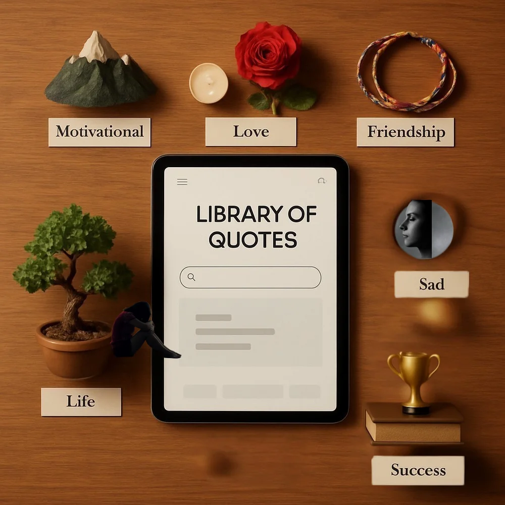 Symbolic quote types labeled under each object