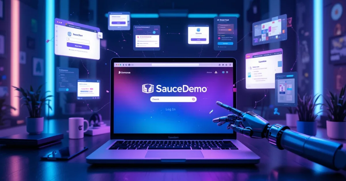 Laptop showing SauceDemo for testing