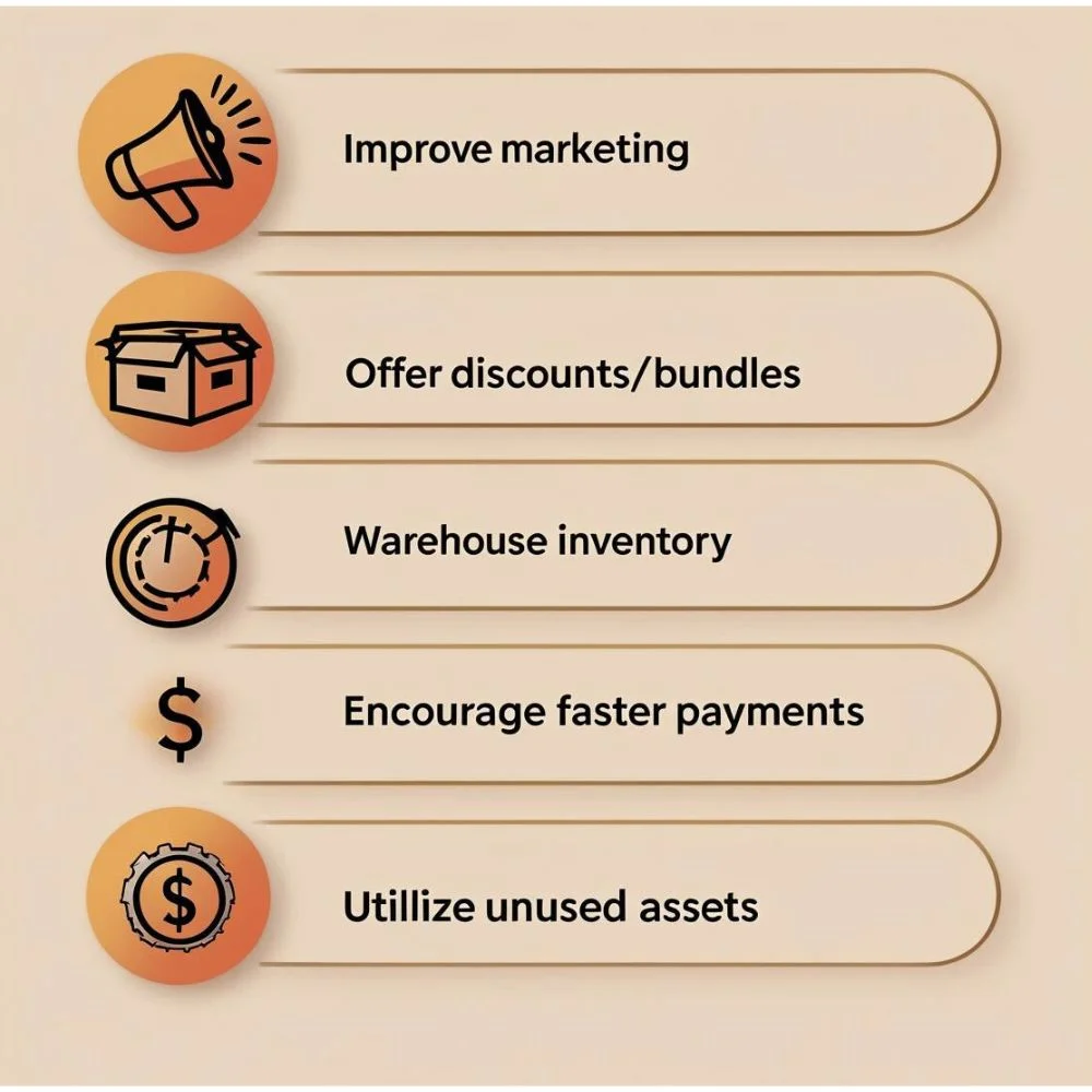 Infographic showing tips to increase business turnover with icons and bold text.