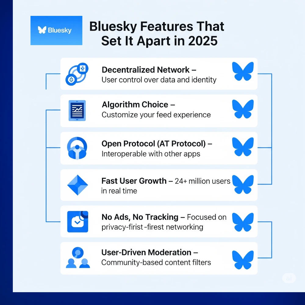  Bluesky features infographic 2025 – clear and easy to read