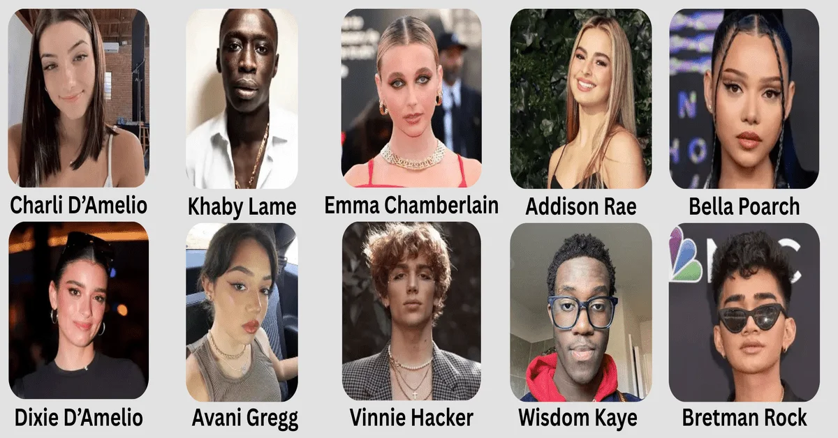 "Collage of 10 popular Gen Z influencers displayed in a grid format. 