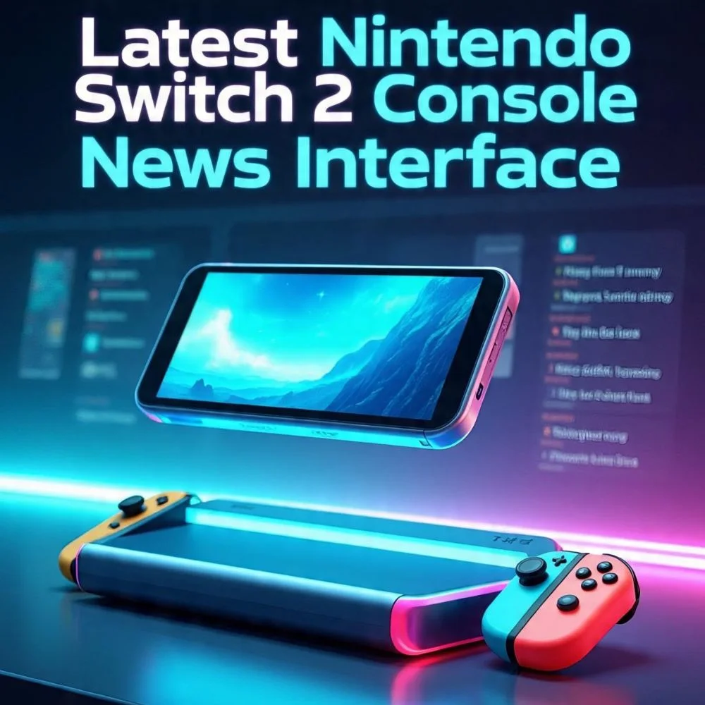 “Side-by-side comparison of Nintendo Switch and Switch 2 with news elements in background”