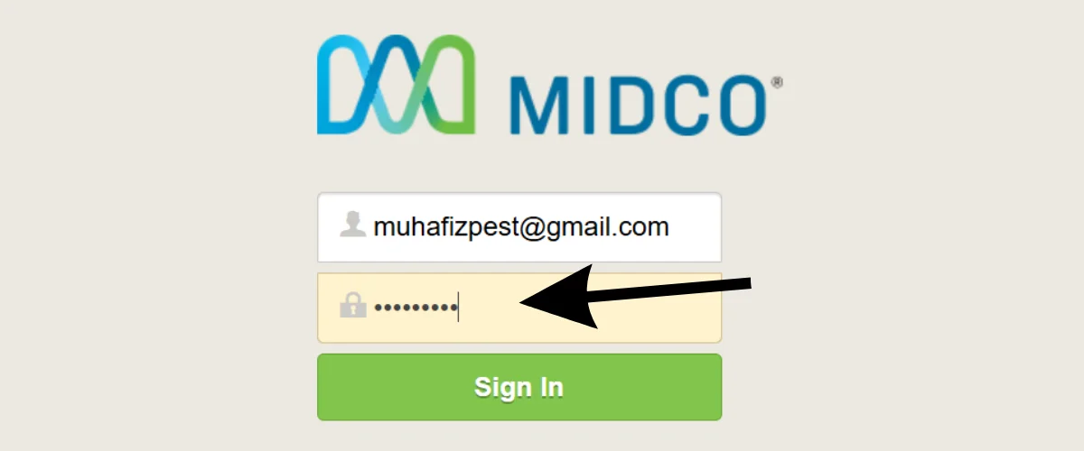 User typing their password into the password field on the Midco Webmail login page