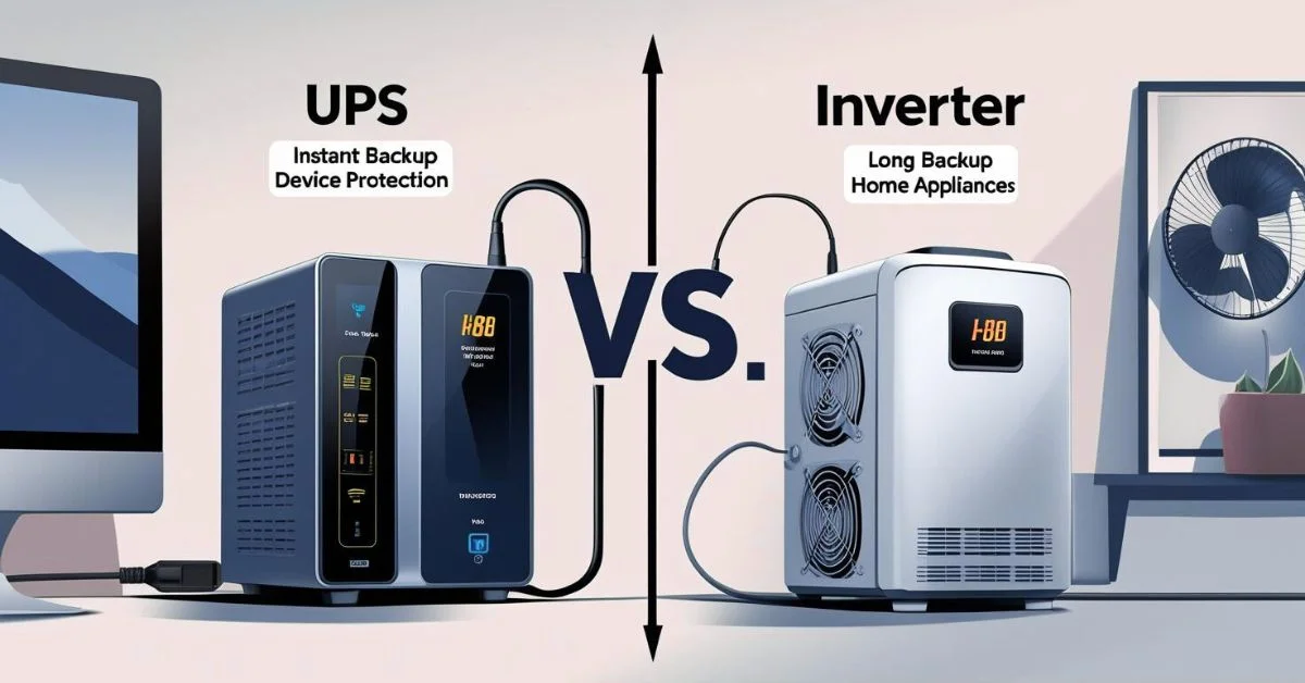UPS vs Inverter comparison with connected devices.