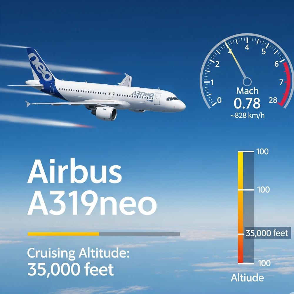 Infographic showing Airbus A319neo cruise speed at altitude.