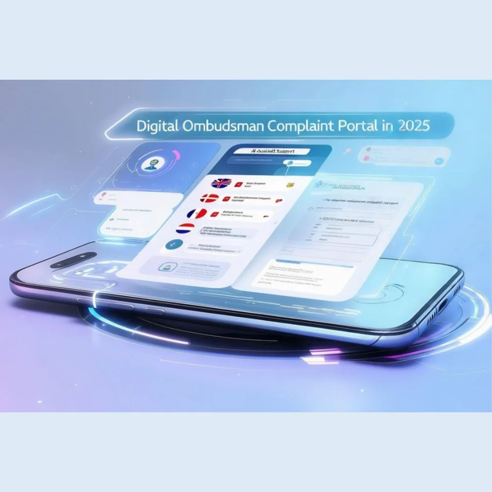 Smartphone screen showing AI-based digital ombudsman complaint system used in 2025.