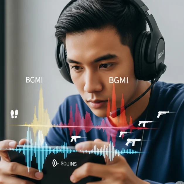 BGMI player using headphones for sound cues