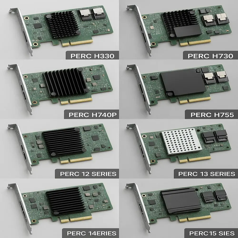 Various Dell PERC RAID controller models compared visually.